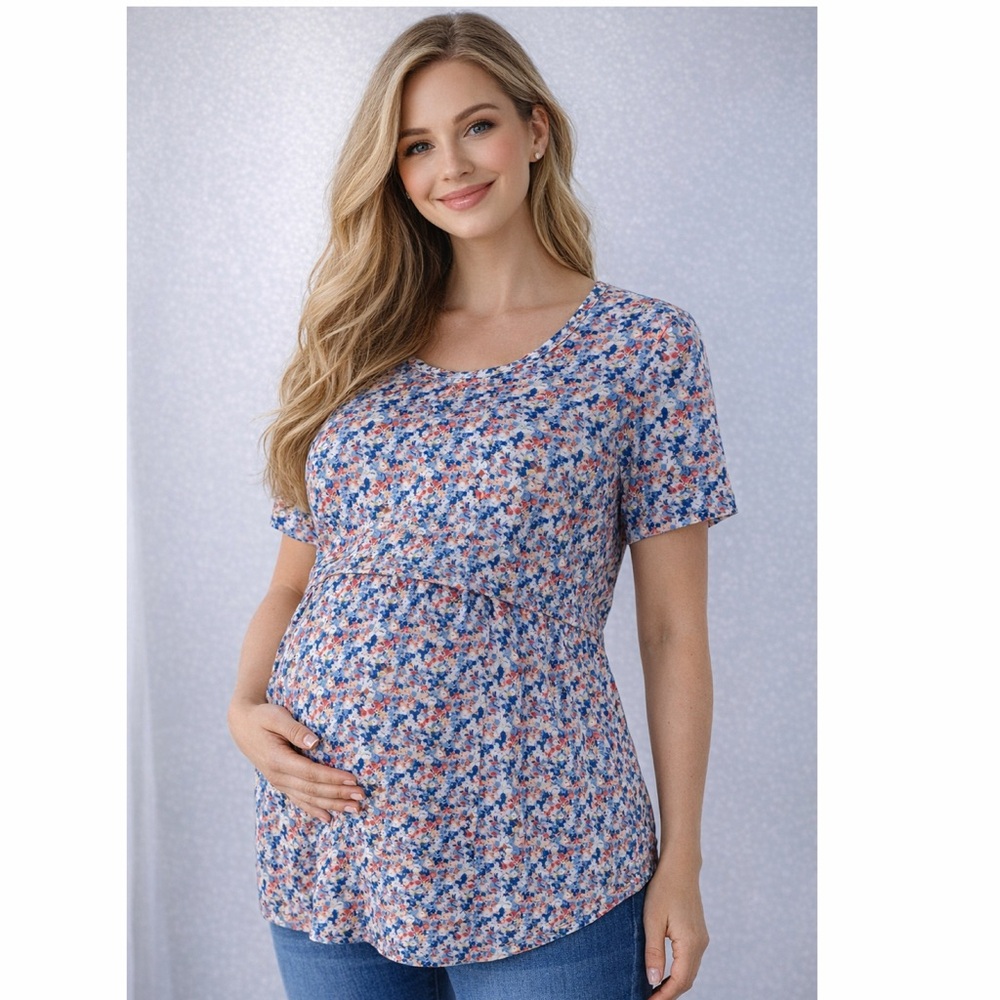 Ekouaer Floral Babydoll Maternity / Nursing Friendly‎ Top Medium